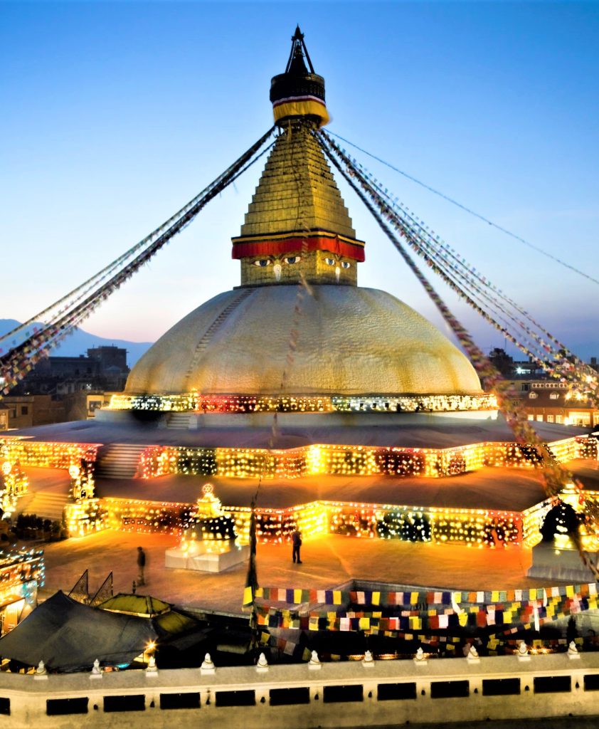 Nepal, Kathmandu Valley, Bodhnath Stupa, twilight